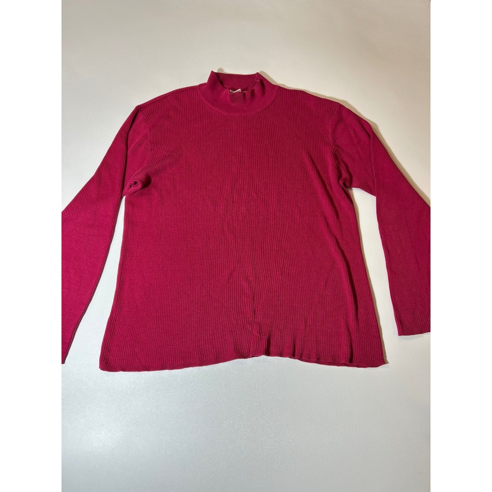 Coldwater Creek Sweater Women's 1X Pink Silk Cotton Ribbed Mock Neck Pullover